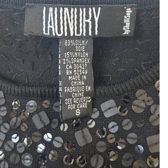 Y2K VTG. LAUNDRY SILK BLACK SEQUIN CROP TANK TOP SMALL - Picture 5 of 5